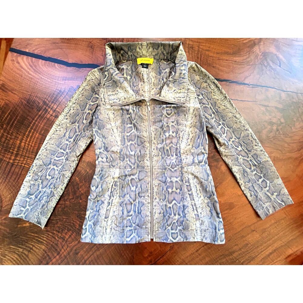 ST. JOHN YELLOW LABEL Snake Print Zip Jacket - Petite P
